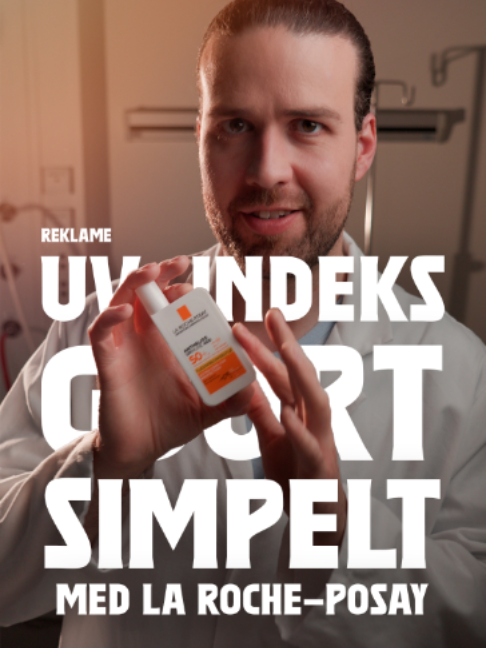 TikTok post by @basicdoctorshit for La Roche-Posay. Caption reads: REKLAME FOR @larocheposay / UV-indekset er noget....