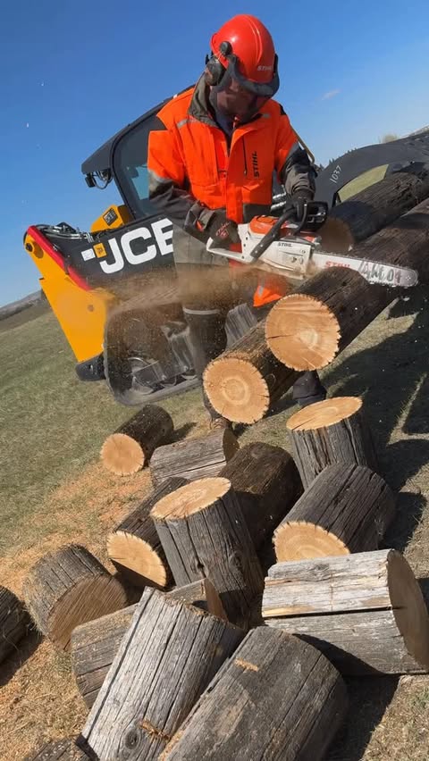 Instagram post by @dustylumberco for STIHL. Caption reads: [...] so time to get fire wood ready with the....