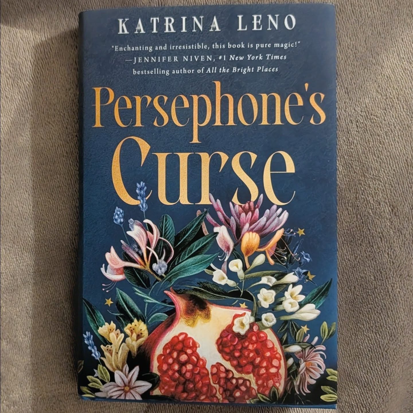 Instagram post by @bexbooklover for Wednesday Books. Caption reads: 🌸💮Persephone's Curse💮🌸 By Katrina Leno ⭐⭐⭐⭐....
