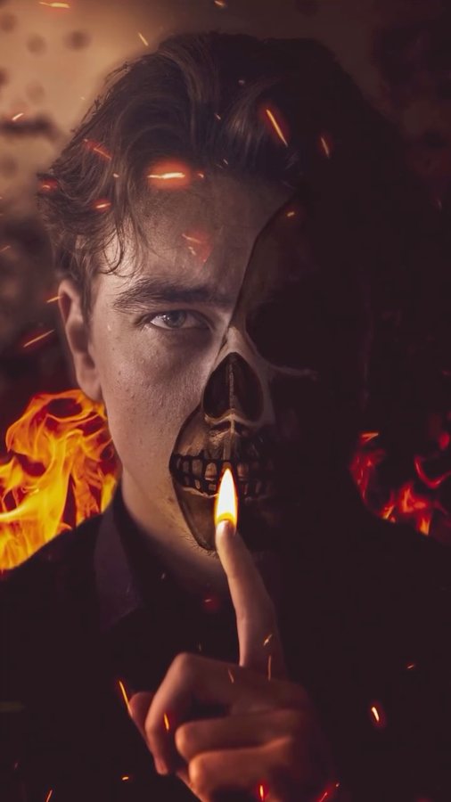 Instagram post by @griggen_ for Picsart. Caption reads: Halloween 💀 Skull Edit #Picsart #picsartpartner....