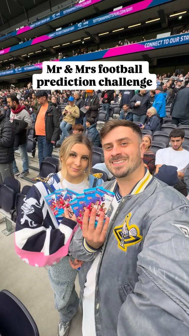 Instagram post by @georgeachillea for Topps. Caption reads: Can football cards predict the Tottenham vs Man....