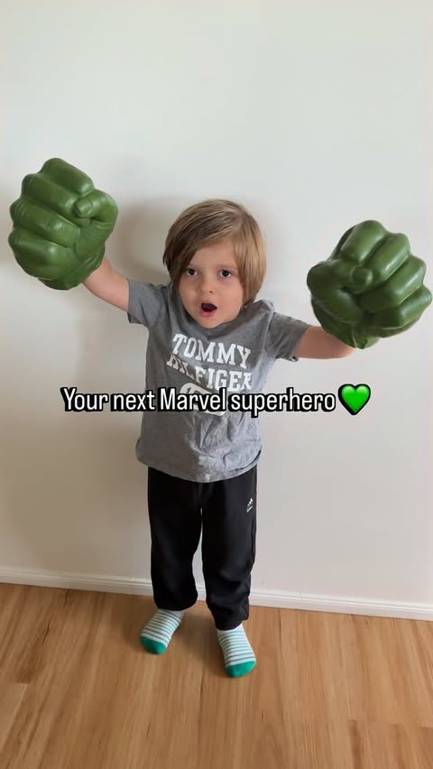 Instagram post by @xbina1 for Hasbro. Caption reads: Tiny human. HUGE Hulk energy 💚 The @hasbro Hulk....
