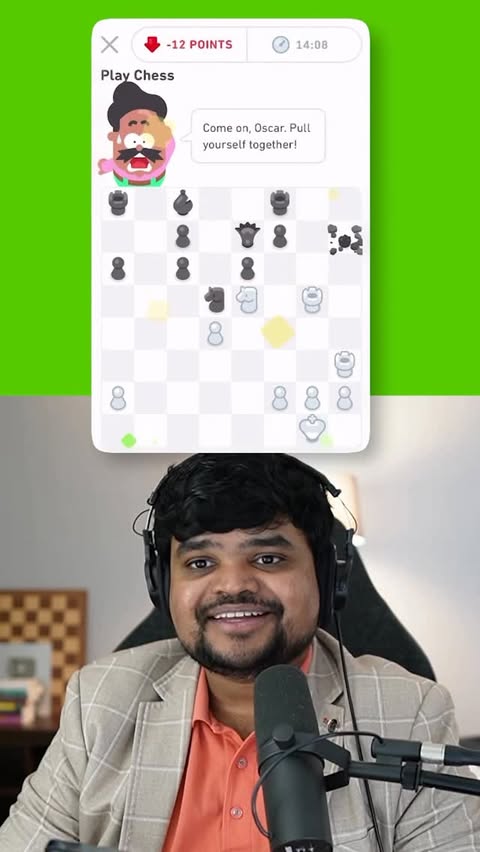 Instagram post by @gaurichess for Duolingo. Caption reads: I challenged Oscar @duolingo #DuolingoPartner....