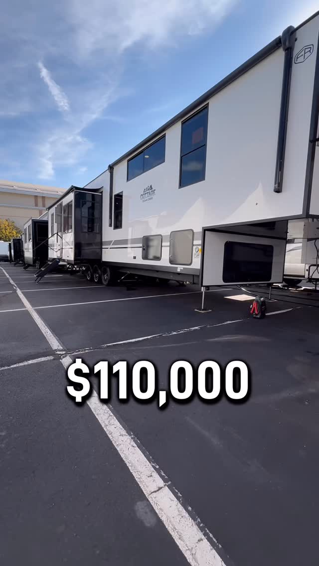 Instagram post by @beerrunbus for Camping World. Caption reads: Check out this 2026 Cottage Cedar Creek....