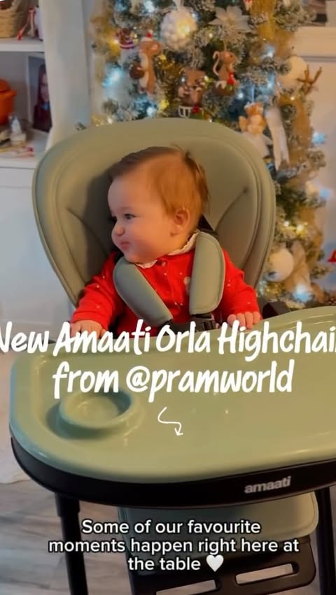 Instagram post by @mommabeatrice for Pramworld. Caption reads: The New Amaati Orla Highchair from @pramworld 🤍....