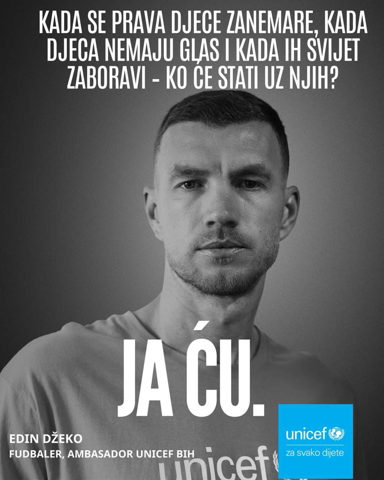 Instagram post by @edindzeko for UNICEF. Caption reads: Iza brojki koje ukazuju na globalno smanjenje....