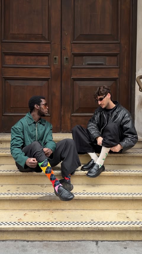 Instagram post by @kassimekara_ for Happy Socks. Caption reads: [...] outfit starts from the socks up 🧦✨....