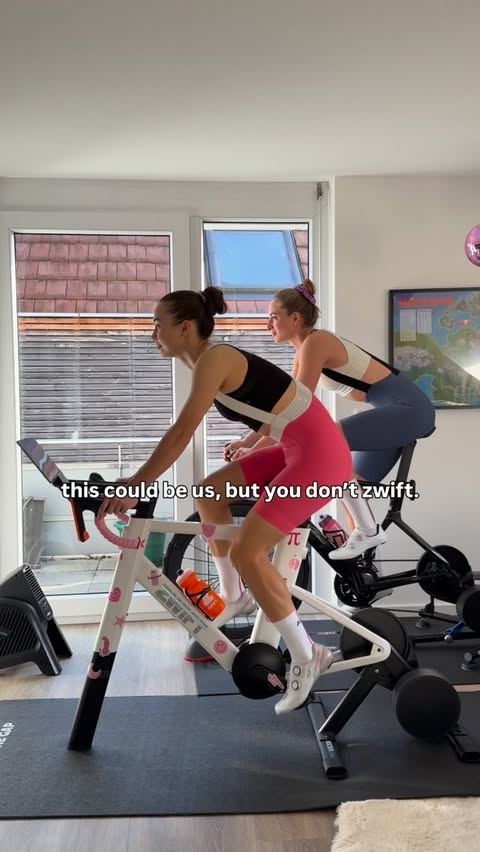 Instagram post by @piia_sophie for Zwift. Caption reads: [...] the outside world - just us & @gozwift 🧡.