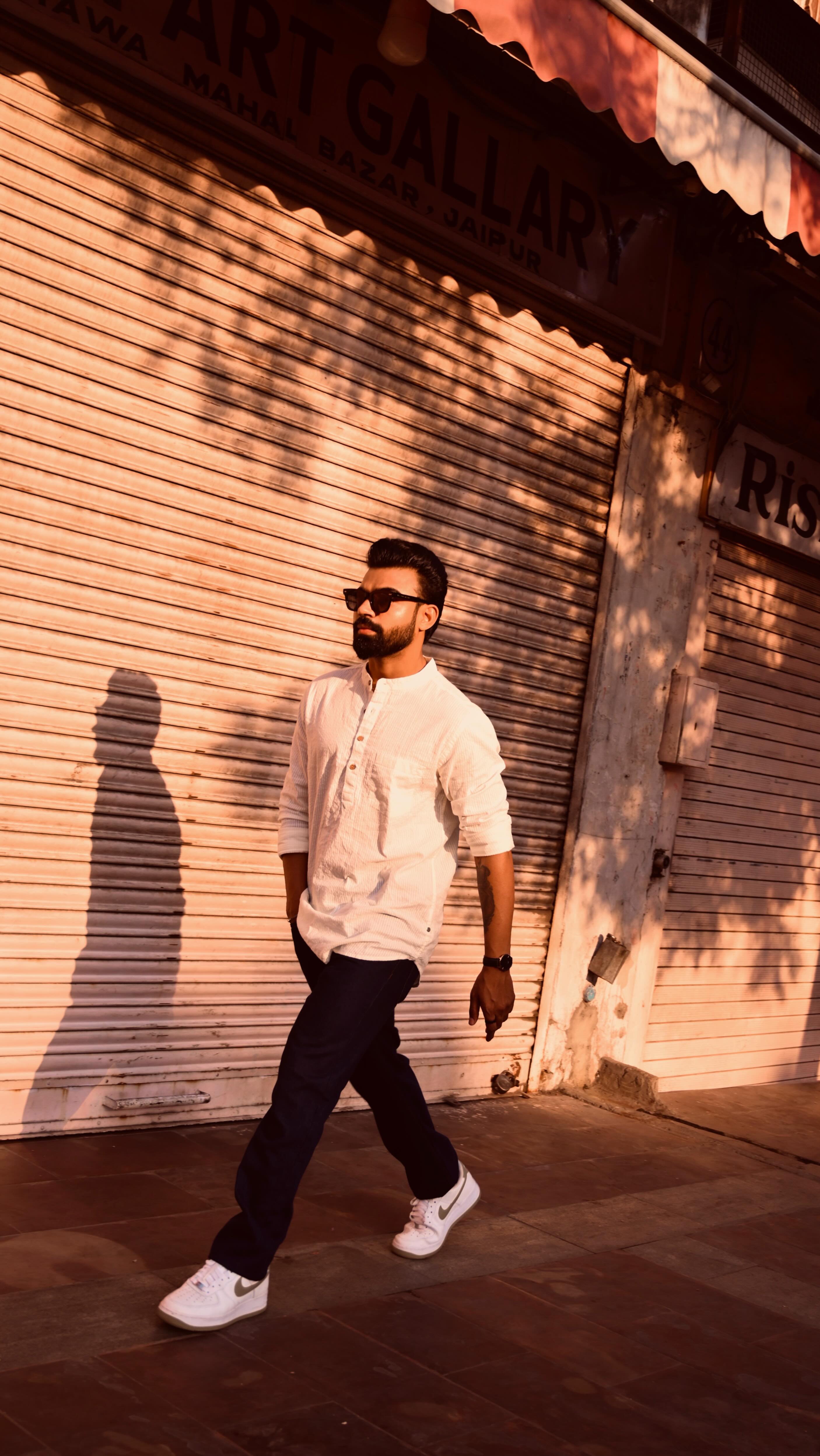 Instagram post by @its__naveenjangid48 for Max Fashion. Caption reads: Different corners, different moods — but my style?....