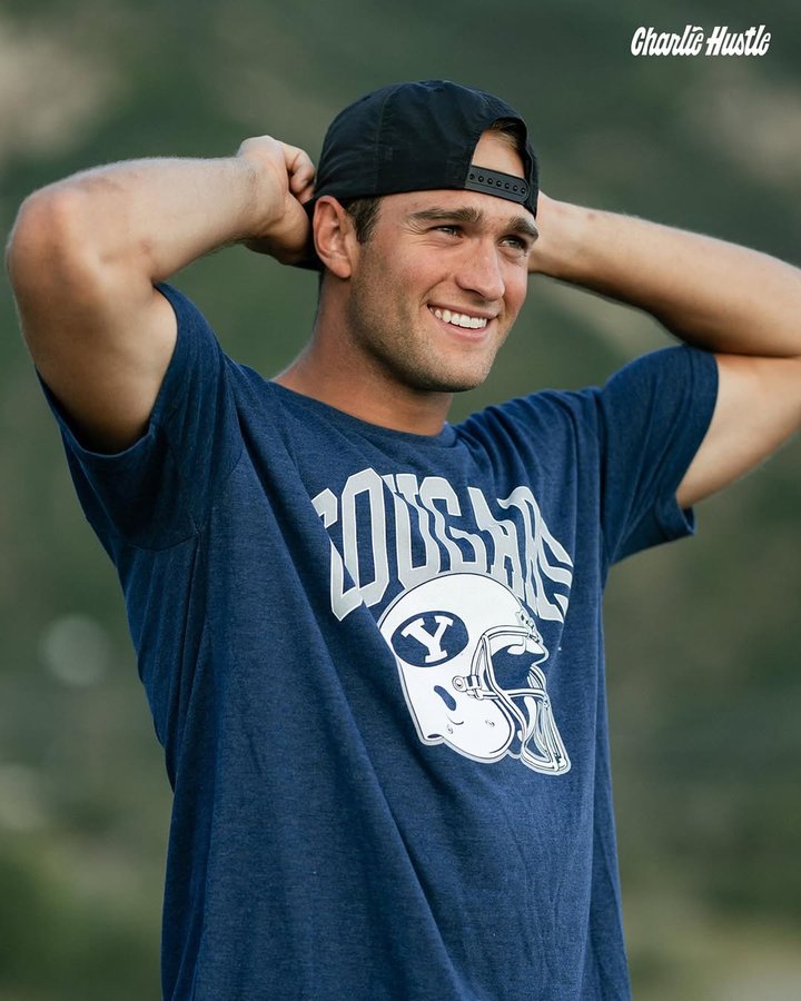 Instagram post by @chase.roberts27 for Charlie Hustle. Caption reads: Y not drop our first-ever BYU collection before....