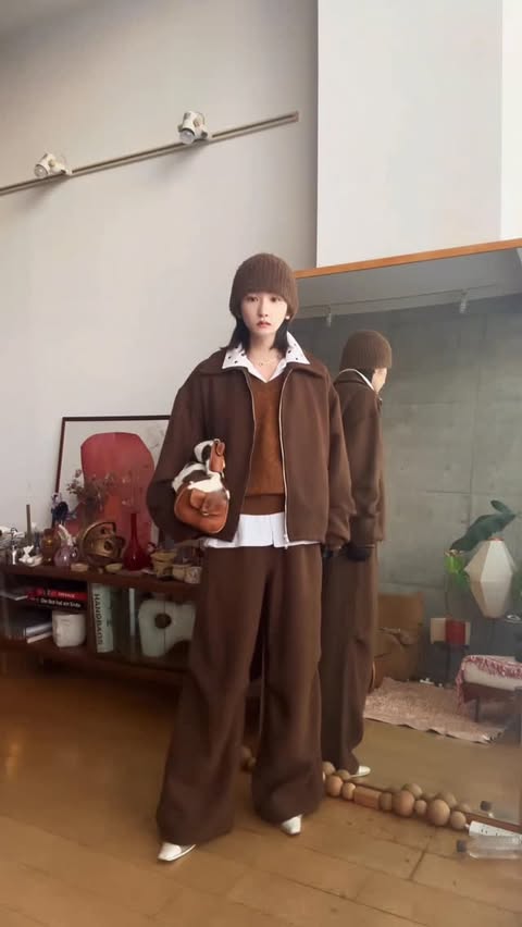 Instagram post by @renya_0911 for Zozotown. Caption reads: Brown tone outfit🤎

12/18(木)に @seyto_official....