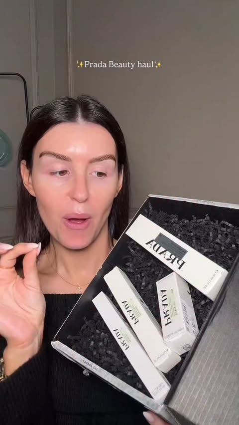 Instagram post by @terriemcevoy for Prada Beauty. Caption reads: Wow, It was nice to finally see my lashes....