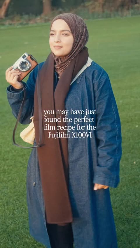Instagram post by @saphiamoulana for Fujifilm. Caption reads: [...] a super film-camera look straight out of the....