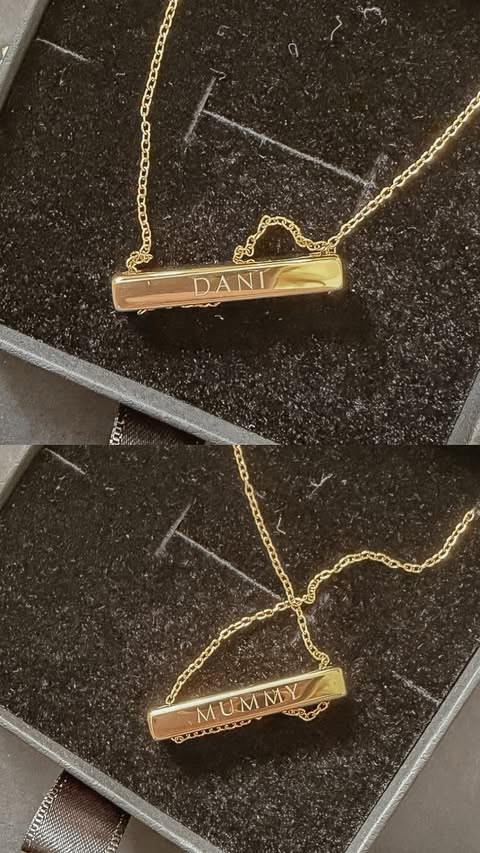 Instagram post by @the.essex.mum for Dylan Oaks. Caption reads: [...] is the 3cm Letter Bar Necklace from Dylan....