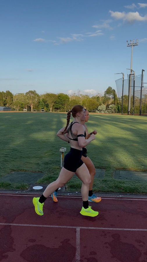 Instagram post by @julia.reppel for foodspring. Caption reads: Anzeige/Ad | track & interval sessions have been a....