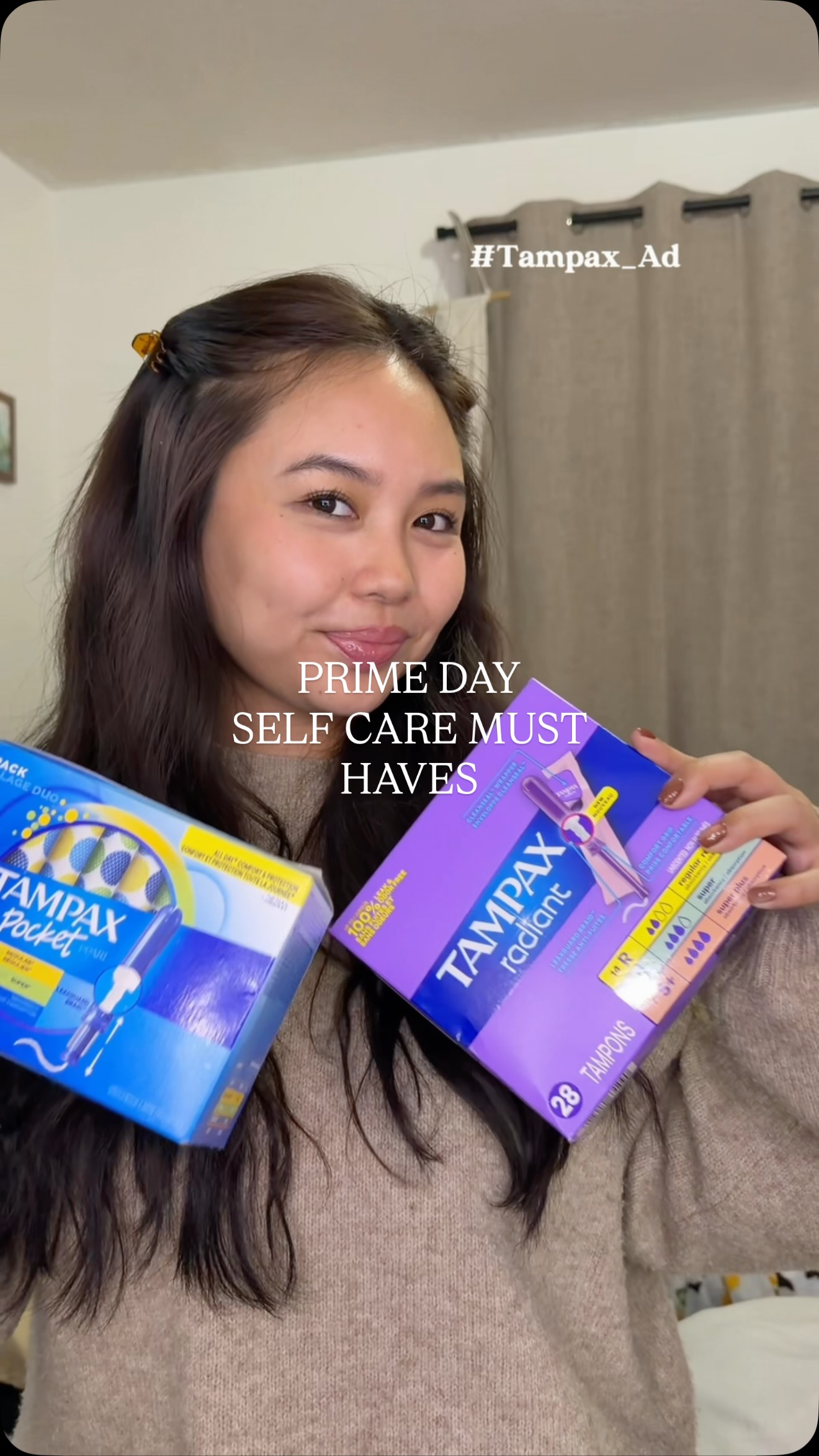 Instagram post by @janelle.alexandria_ for Tampax. Caption reads: #tampax_ad grab my favorite Prime Day self-care....