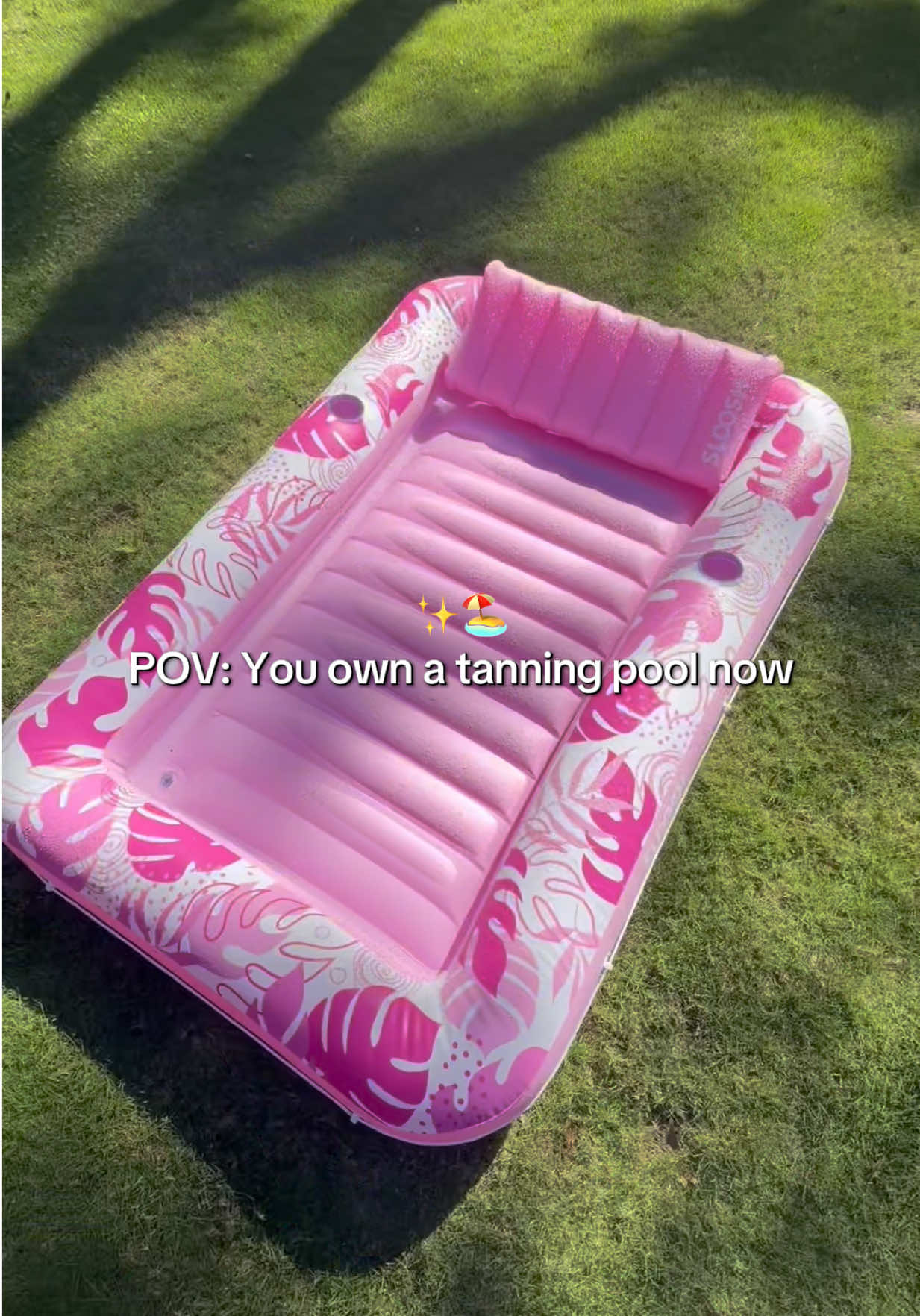 TikTok post by @cj_knowslights for SLOOSH. Caption reads: [...] #backyardvibes #poolfloat @SLOOSH.