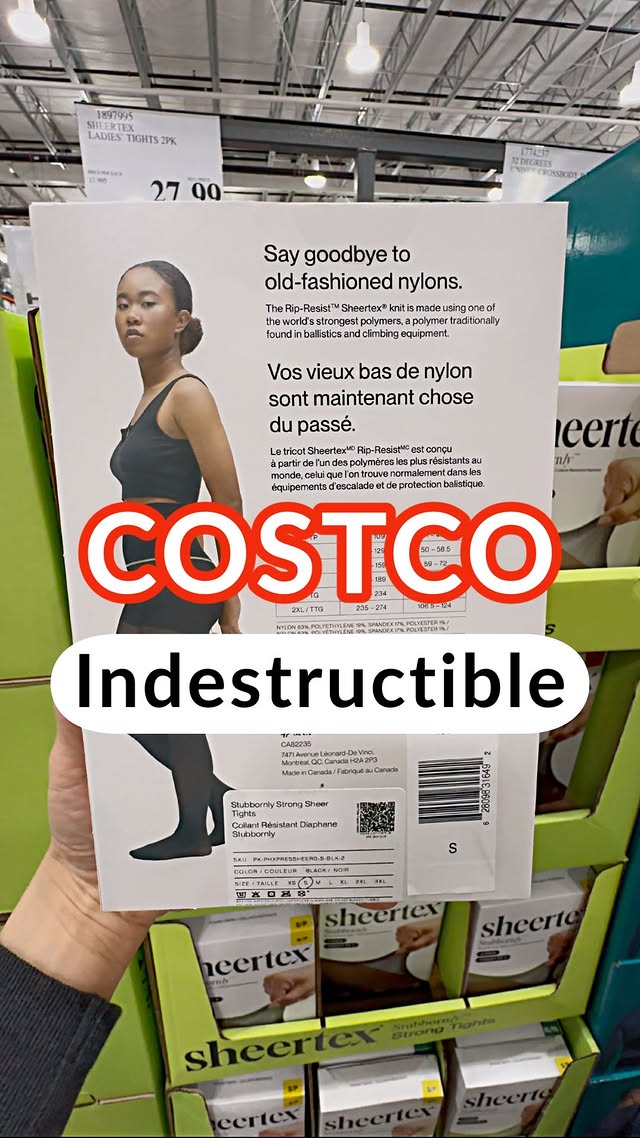 Instagram post by @costcotv for Sheertex. Caption reads: 🔥Say goodbye to snags and runs with @Sheertex –....