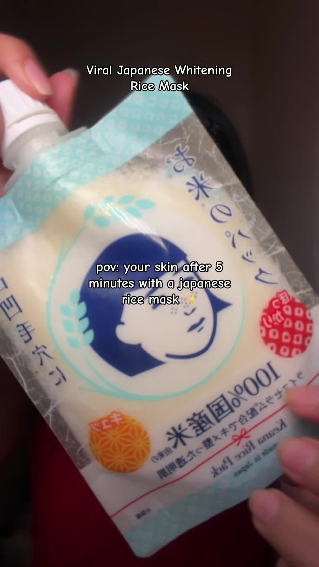 TikTok post by @aliceluxe21 for Osaka Ebisu. Caption reads: [...] after using a Japanese rice mask >>> ✨@Osaka....