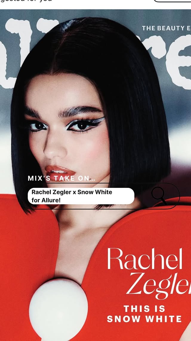 Instagram post by @theefashionmix for Allure. Caption reads: [...] Zegler became futuristic Snow White for....