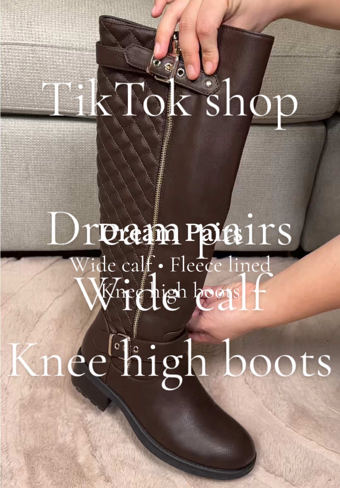 TikTok post by @milkbar1123 for Dream Pairs. Caption reads: @Dream Pairs wide calf knee high boots [...].