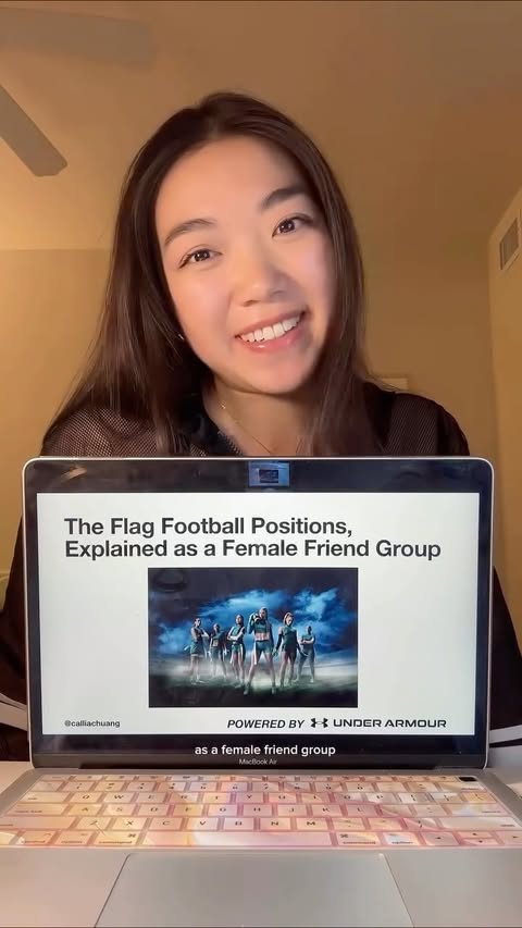 Instagram post by @calliachuang for Under Armour. Caption reads: Locked in on flag football with @underarmour....