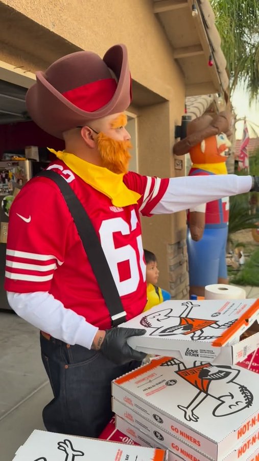 Instagram post by @ogcarnal62 for Little Caesars. Caption reads: OG’s Halloween tradition!🎃 #ogcarnal62 #49ers....