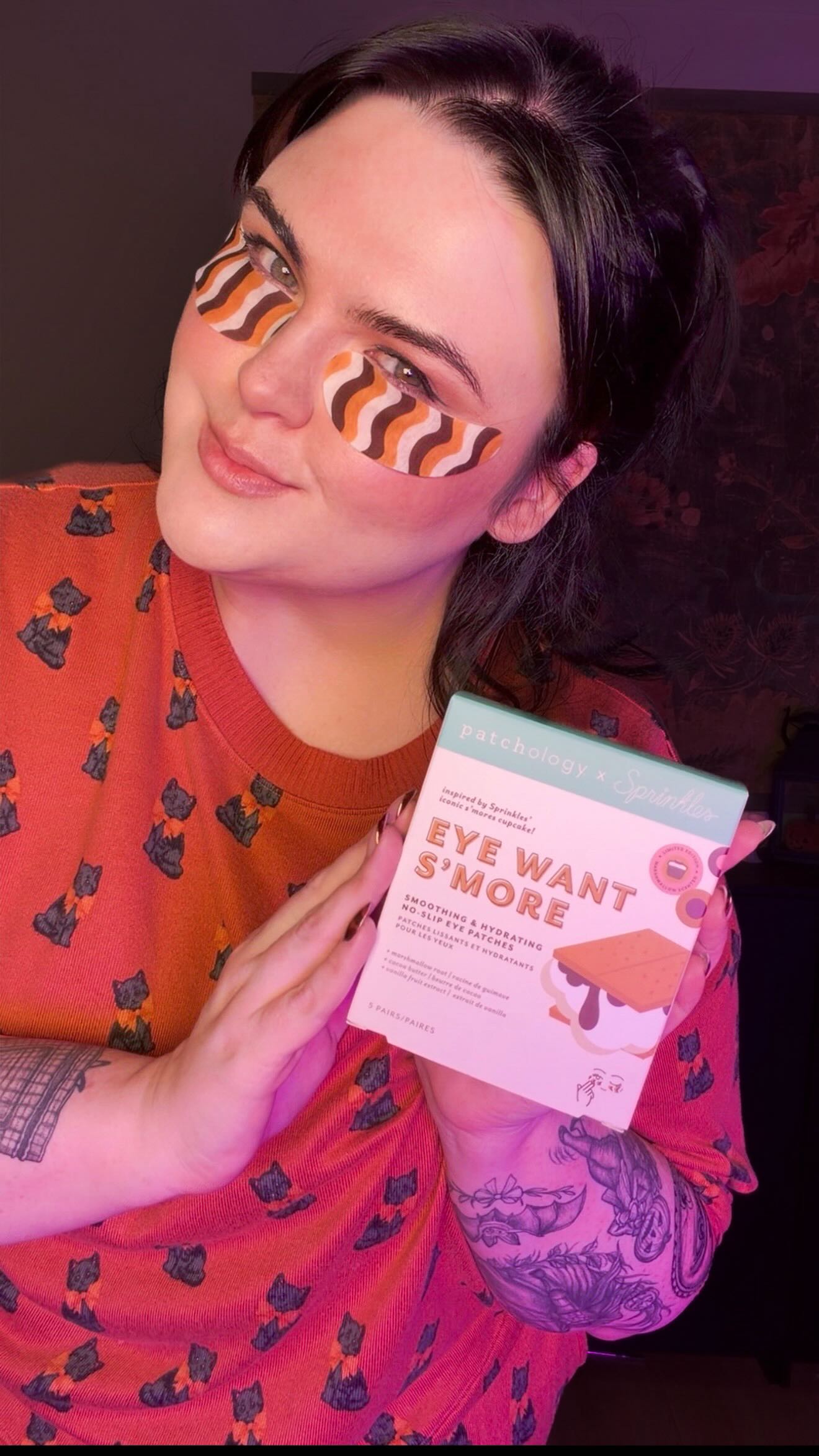 Instagram post by @roseybeeme for Patchology. Caption reads: Fall’s coziest vibes 🍂Soft jammies, sweet treats....