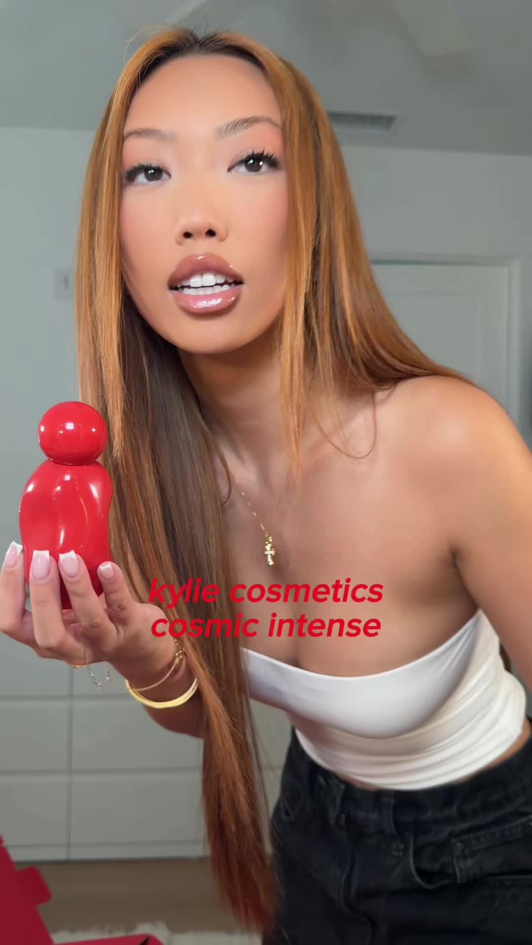 TikTok post by @coconutcathy for Kylie Cosmetics. Caption reads: [...] did you put in this IT SMELLLS SOOOO GOOD....