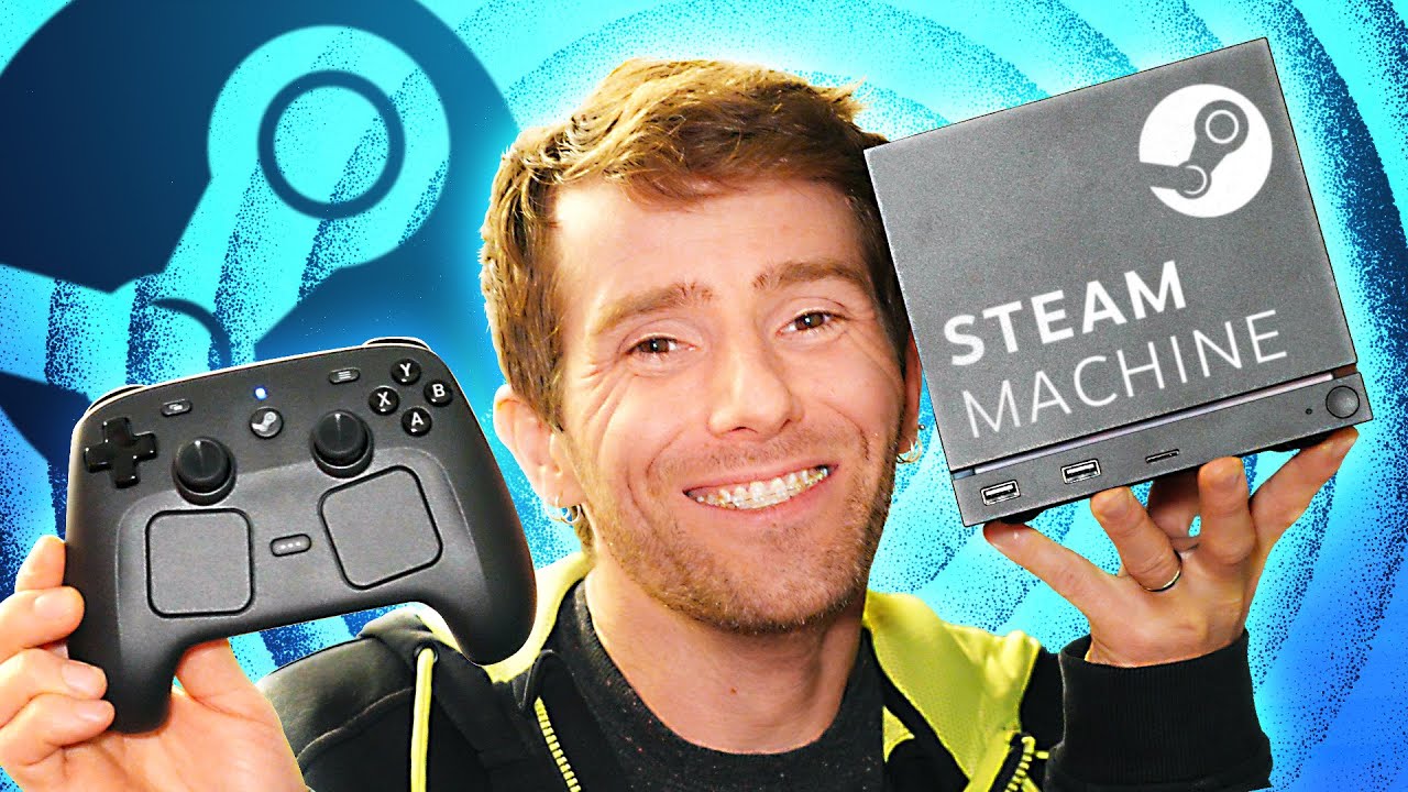 YouTube post by @LinusTechTips for Dbrand. Caption reads: Valve’s New Console and Controller - STEAM Machine....