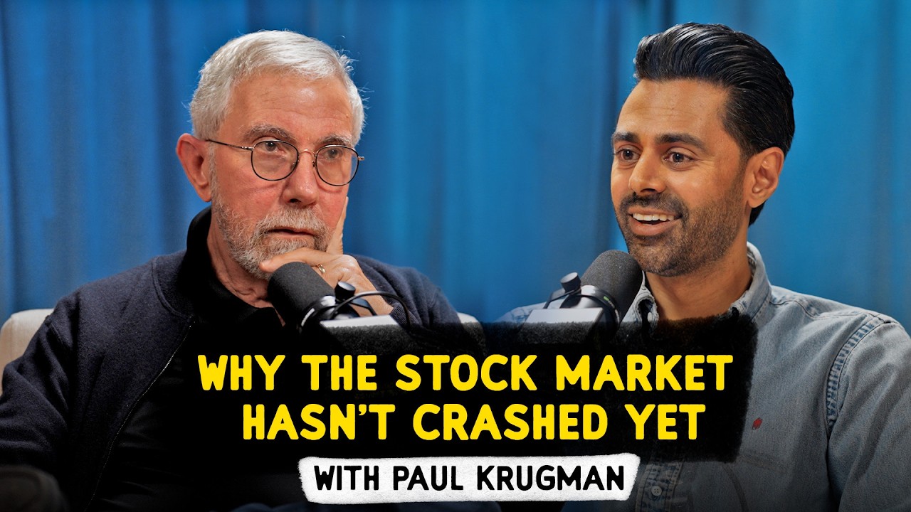 YouTube post by @HasanMinhaj for OneSkin. Caption reads: Why the Stock Market Hasn’t Crashed Yet - with....