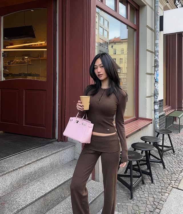 Instagram post by @jihoon for Adanola. Caption reads: cute and balanced in my comfy @adanola set pink....