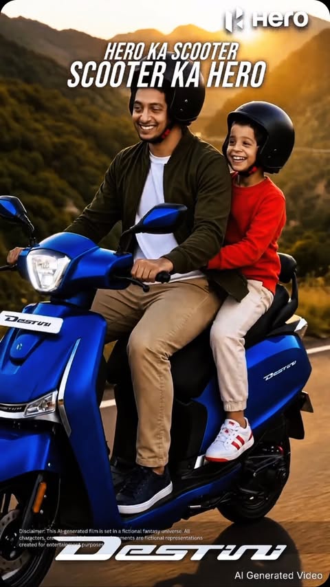 Instagram post by @thegreatindianexplorer for Hero MotoCorp. Caption reads: [...] #FamilyAdventures (Hero Motocorp, hero ad,....
