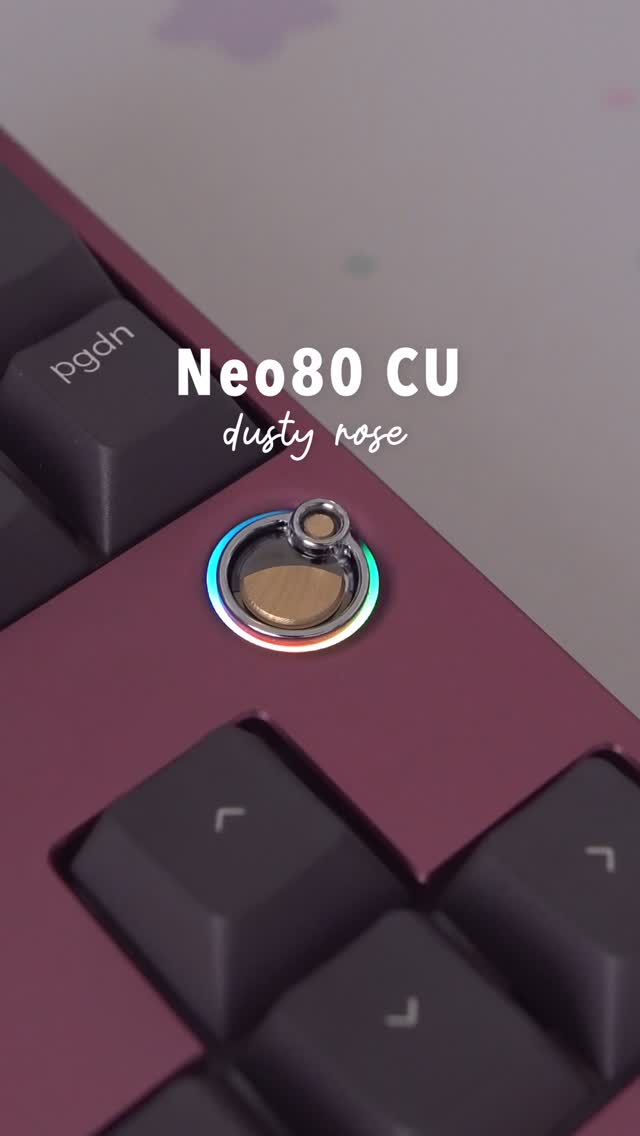 Instagram post by @rice.cloud for Qwertykeys. Caption reads: Dusty Rose Neo80 Cu - that thing is a brick....