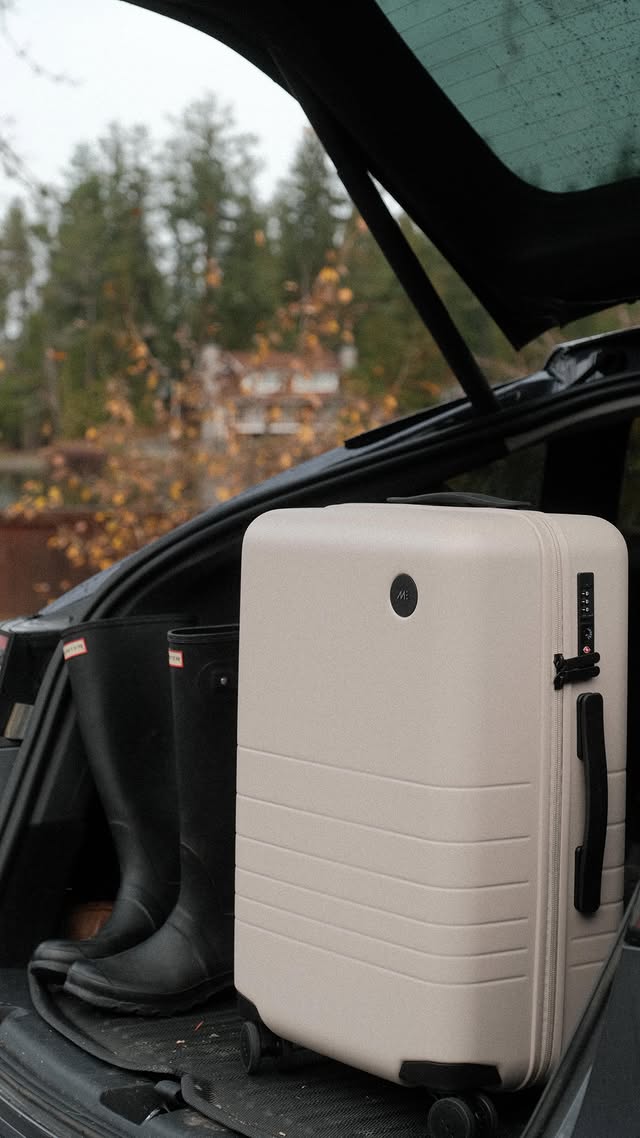 Instagram post by @aliciamaclaren for Monos. Caption reads: [...] be more excited to be traveling with....