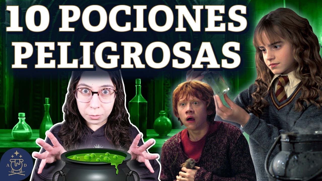 YouTube post by @ElAquelarreDeDany for Storytel. Caption reads: 🧪 The 10 MOST DANGEROUS POTIONS in Harry Potter ⚡....