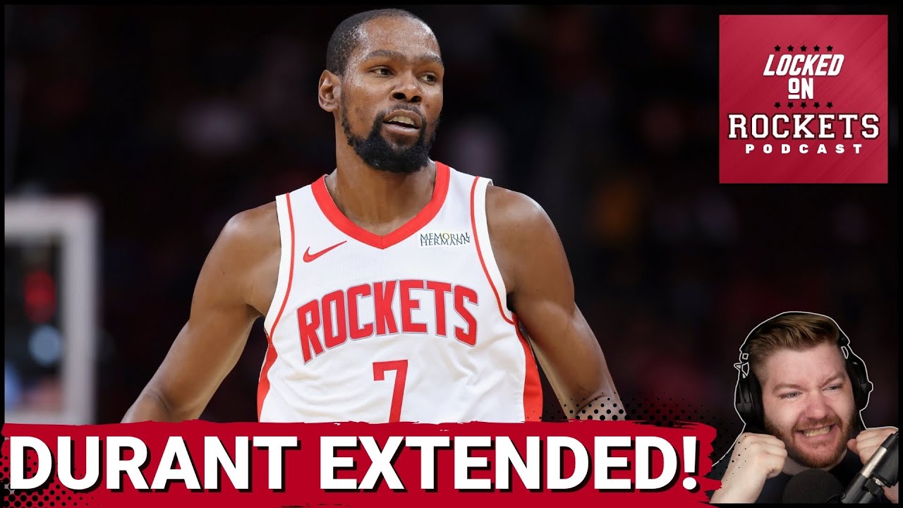 YouTube post by @LockedOnRockets for Peloton. Caption reads: Kevin Durant SHOCKS NBA With Unprecedented Rockets....