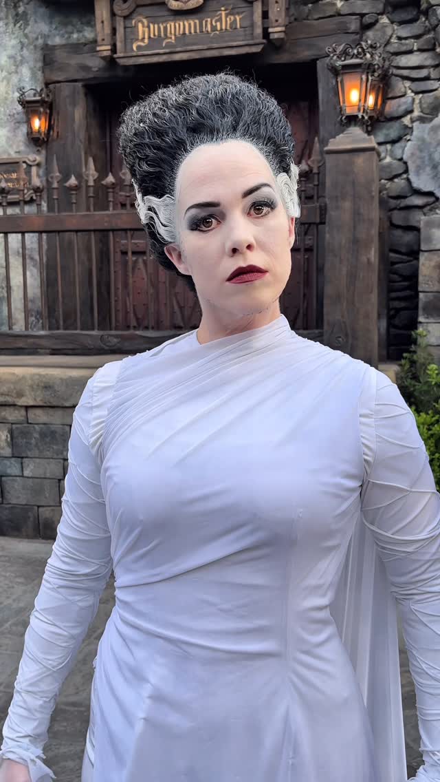 Instagram post by @craigmelvinnbc for Universal Orlando Resort. Caption reads: Bride of Frankenstein meets Craig 😂 #epicuniverse.
