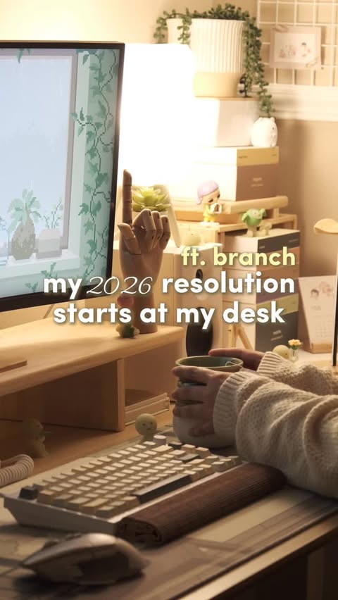 Instagram post by @chaiibiscuiit for Branch Furniture. Caption reads: New year. Same cozy setup. Bigger dreams....