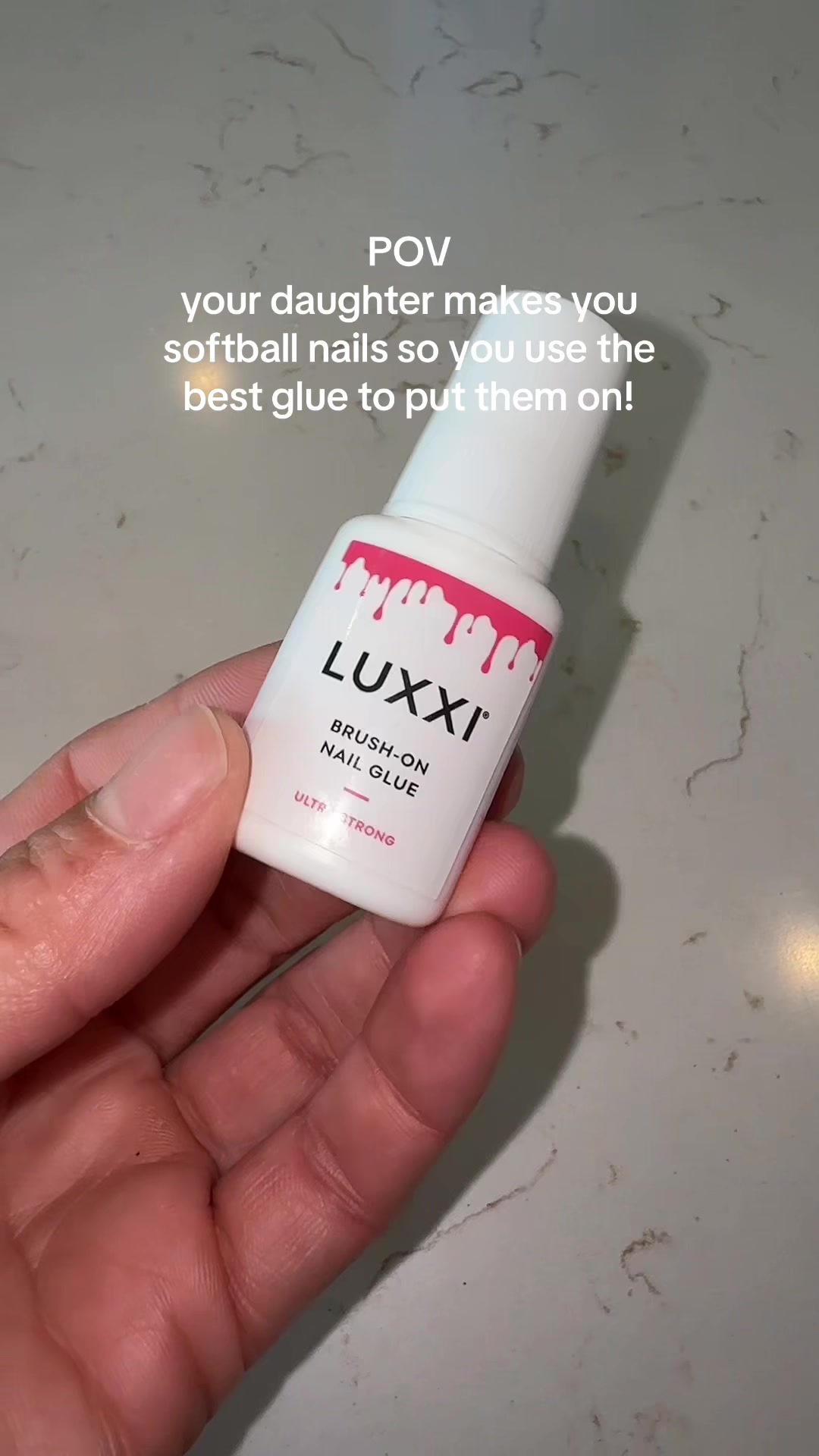 TikTok post by @rnmrqz4 for Luxxi Nails. Caption reads: @LUXXI NAILS with amazing nail glue! #nailtok....