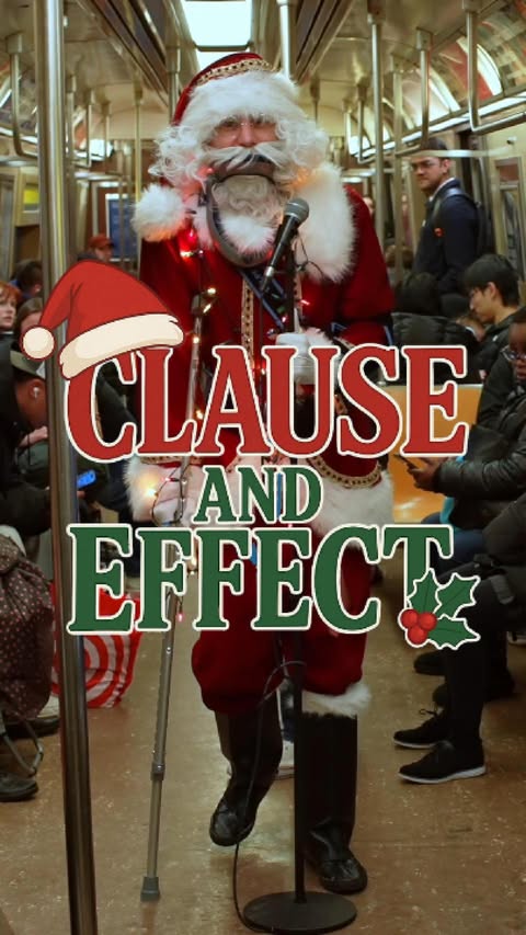 Instagram post by @marcusjmonroe for Morgan & Morgan. Caption reads: Injured Santa does stand up on the subway! Now he....