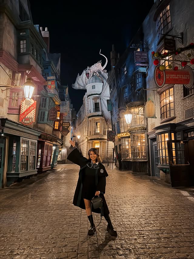 Instagram post by @thewizardingsibs for Universal Orlando Resort. Caption reads: An empty Diagon Alley is always a sight to behold....