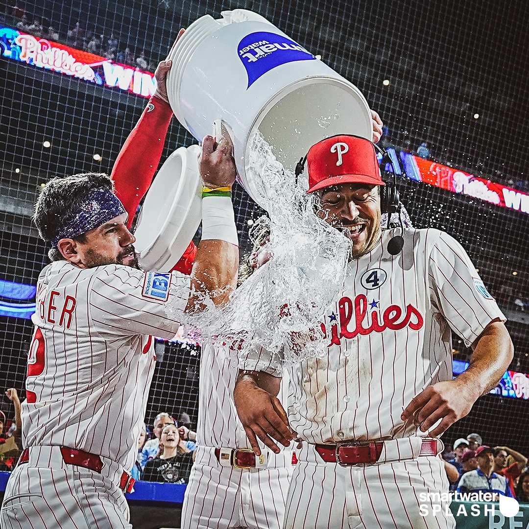 Instagram post by @phillies for smartwater. Caption reads: It’s his first splash… so we’ll forgive him for....