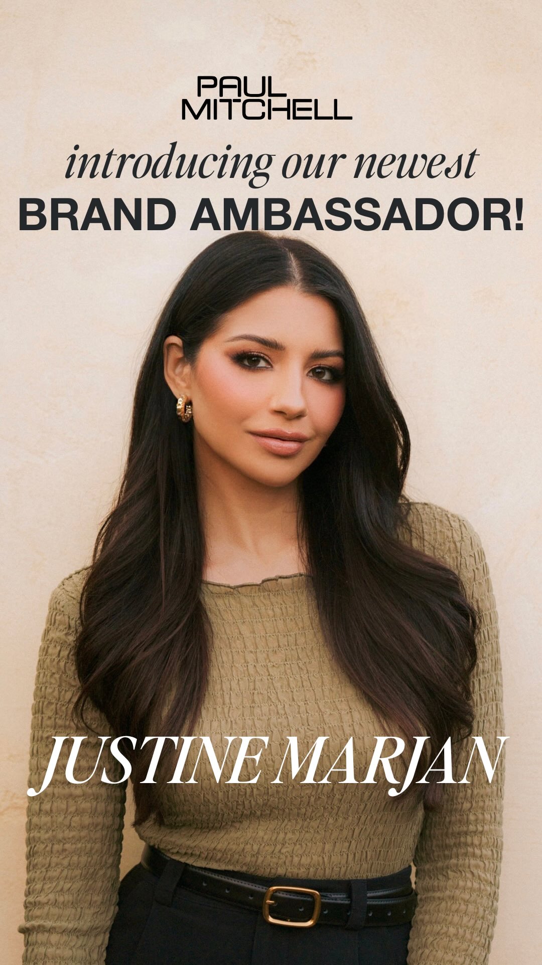 Instagram post by @justinemarjan for Paul Mitchell. Caption reads: We’re thrilled to announce @justinemarjan as Paul....