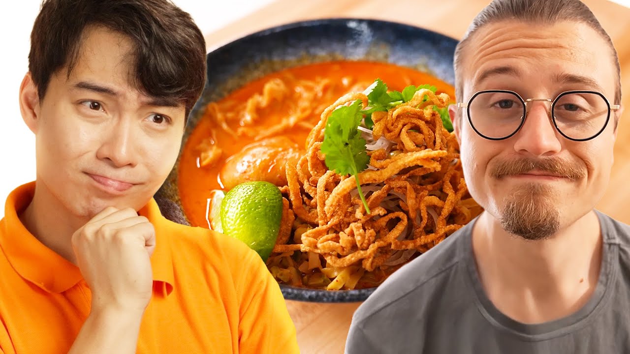YouTube post by @mrnigelng for ExpressVPN. Caption reads: Can Joshua Weissman Make Curry Noodles? (Khao Soi).