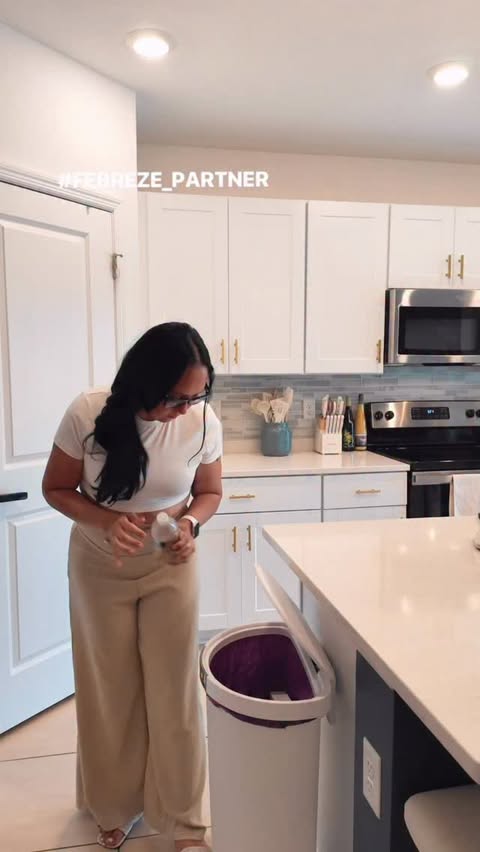 Instagram post by @ultimategirlmom for Febreze. Caption reads: #FEBREZE_PARTNER POV: your trash can has been....
