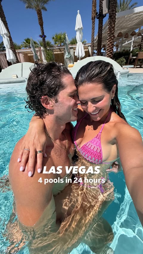 Instagram post by @ian.and.ana for Las Vegas. Caption reads: Making my wife go to 4 pools in 24 hrs! It’s pool....