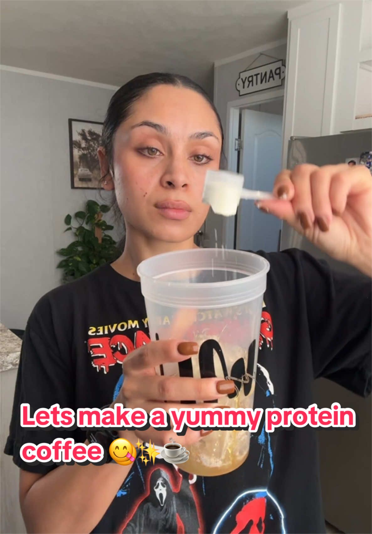 TikTok post by @glambyclarissa_ for Javy Coffee. Caption reads: Let’s make a protein coffee ☕️ 😋 #coffee....