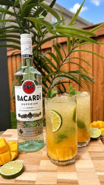 Instagram post by @champagneang for BACARDÍ. Caption reads: [...] with this Mango Mojito made with @bacardi .....