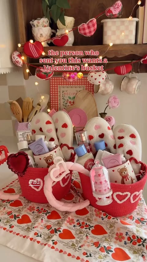 Instagram post by @emilywelchstyle for Bath & Body Works. Caption reads: #AD Proof that a Valentine’s Day basket is always....